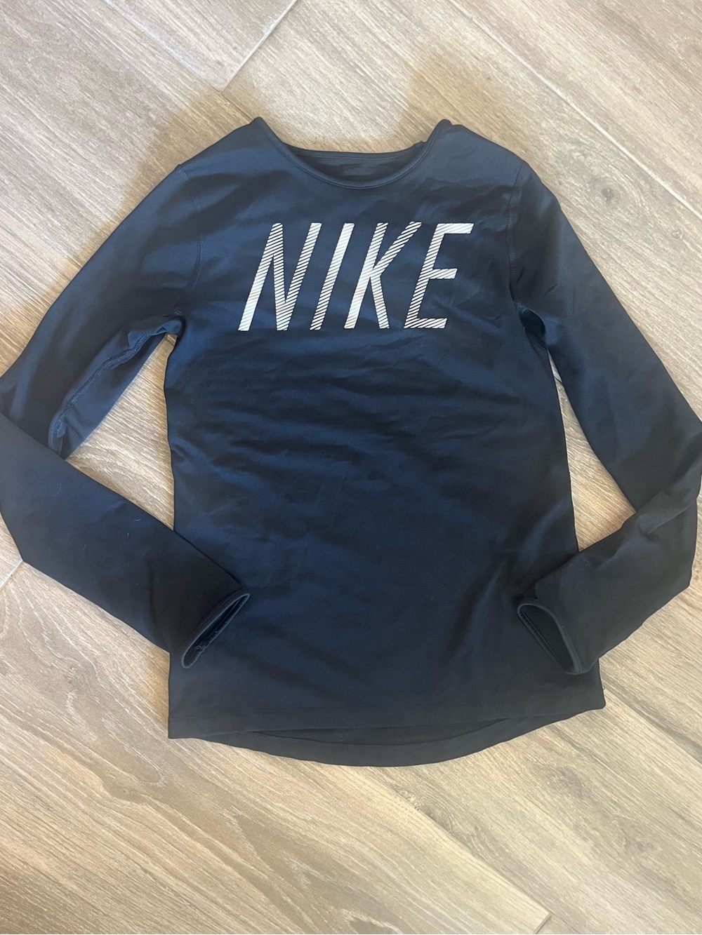Nike Black Long Sleeve Tee with White Striped Logo